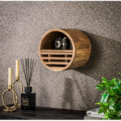 Etagère murale ronde 1 tiroir bois de manguier ø 30 cm DELHI PIER IMPORT