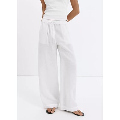 Pantalon wide leg en lin MANGO