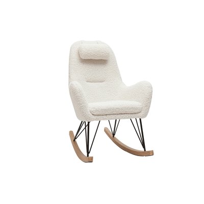 Rocking chair scandinave en tissu effet peau de mouton blanc, métal noir et bois clair MANIA MILIBOO