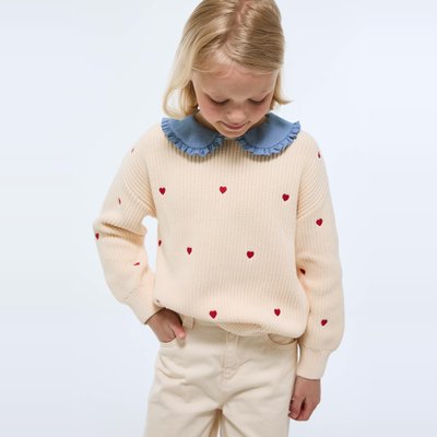 Pull brodé col claudine en coton MONOPRIX