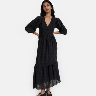 Robe longue en broderie anglaise col V LA REDOUTE COLLECTIONS