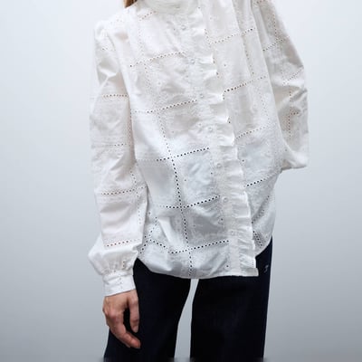 Blouse manches longues brodée en coton MONOPRIX