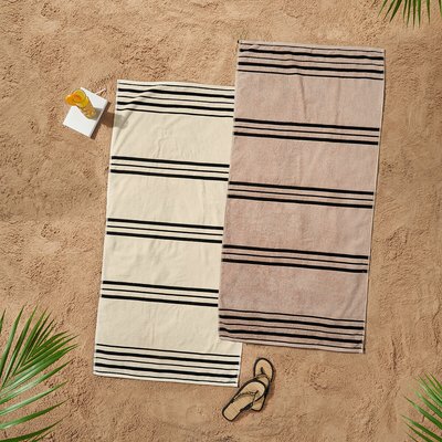 Banded Stripe Cotton Beach Towel Pair CATHERINE LANSFIELD