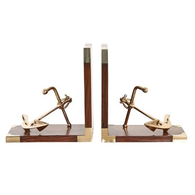 Serre-livres en bois et laiton ancres 30x10x16cm WADIGA