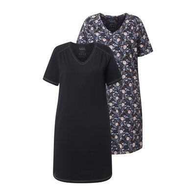 Lot de 2 chemises de nuit, feuilles/uni ULLA POPKEN
