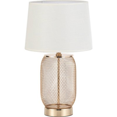 Lampe de table dorée design grillagé et abat jour tissu élégant RECOLLECTION