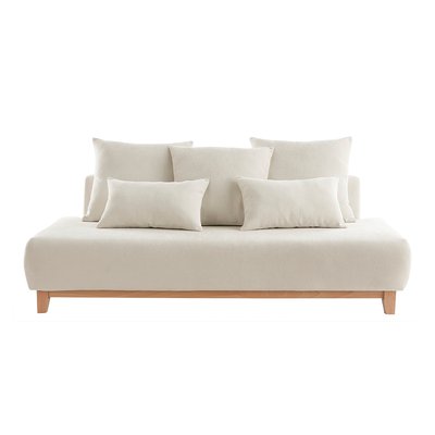 Canapé design 3 places en tissu effet velours texturé et bois clair L200 cm ODEON MILIBOO