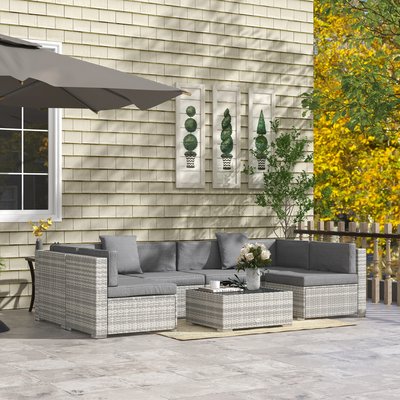 Salon de jardin 7 pièces modulables résine tressée gris OUTSUNNY