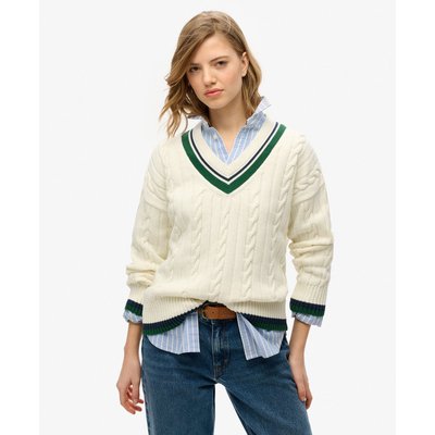 Pull de cricket oversize en maille à col V SUPERDRY