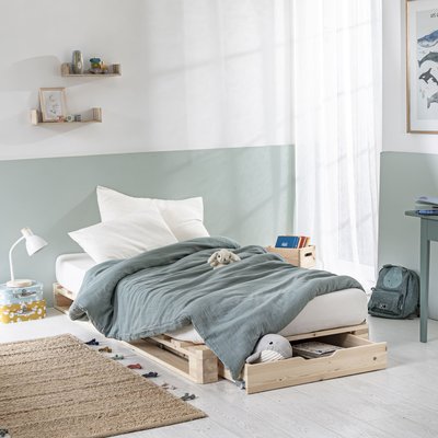 Lit palette en bois massif avec tiroir de rangement TERRE DE NUIT