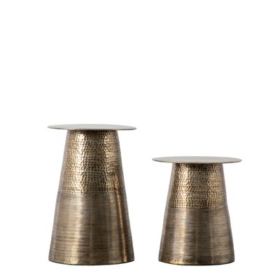 Bhind Antique Hammered Metal Drum Side Tables (Set of 2) SO'HOME