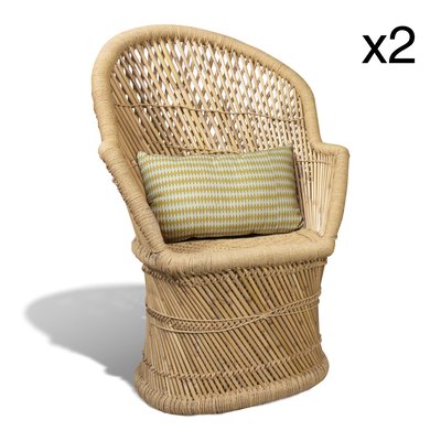 Lot de 2 fauteuils en bambou naturel avec deux coussins NOW'S HOME