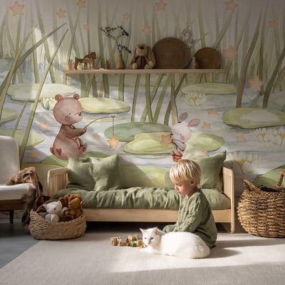 Papier peint étoiles nature chambre bébé HEXOA