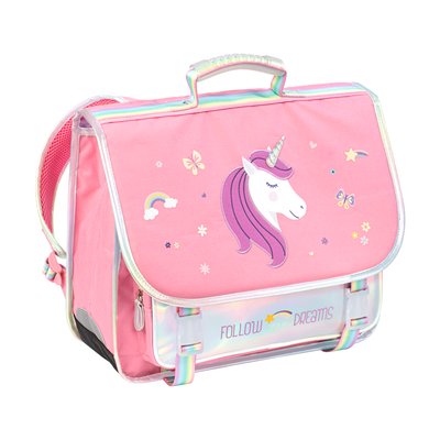 VIQUEL - Cartable scolaire LICORNE 38cm - 2 compartiments - primaire - dos moussé - rose VIQUEL