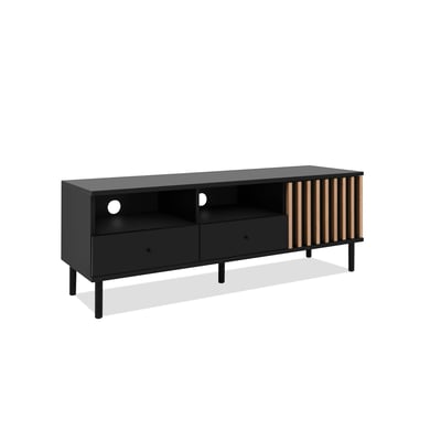 Meuble TV noir décor bois 1 porte 2 tiroirs NOREN PIER IMPORT
