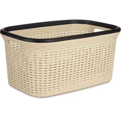 Panier à linge buanderie beige et noir 2 poignées WADIGA