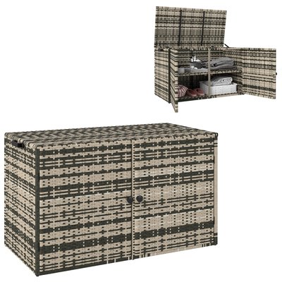 Coffre de jardin 3 portes étagère 350L résine tressée camaïeu de gris OUTSUNNY