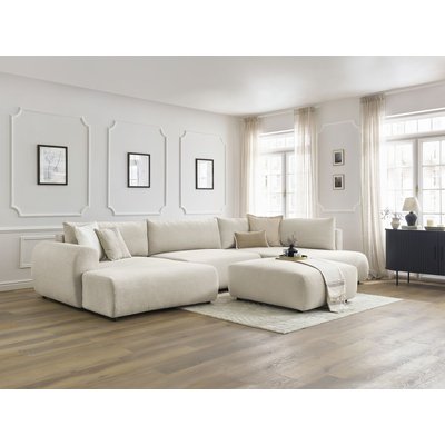 Canapé panoramique convertible 6 places en tissu lisse avec pouf, LUCIEN BOBOCHIC