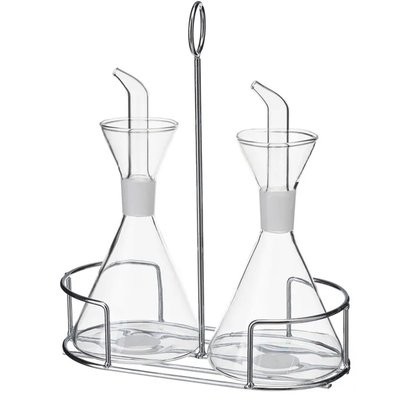 Set huile et vinaigre en verre avec support en métal chromé WADIGA