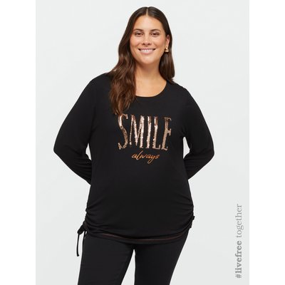 T-shirt avec inscriptions devant, l’une imprimée et l’autre brodée et ornée de paillettes FIORELLA RUBINO