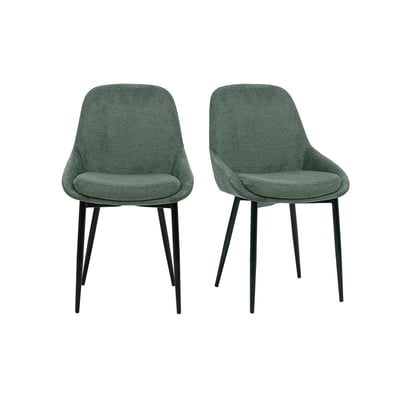 Chaises design en tissu chenille vert kaki et métal noir (lot de 2) HOLO MILIBOO