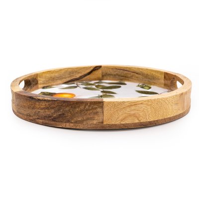 Orange Blossom White Round Mango Wood Tray SO'HOME