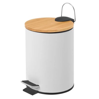 Poubelle de salle de bain en métal blanc et bambou 5L WADIGA