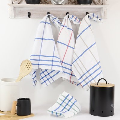 Lot de 12 torchons de cuisine coton tissé teint jacquard MABELLA LINANDELLE