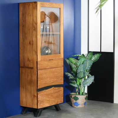 Colonne de rangement bois recyclé teck laque noire BARBADE PIER IMPORT