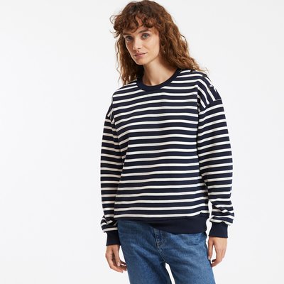 Sweat às riscas, gola redonda e botões LA REDOUTE COLLECTIONS
