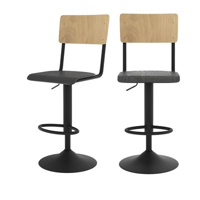 Lot de 2 chaises de bar réglables 60/80 cm en bois - CLEM RENDEZ-VOUS DÉCO