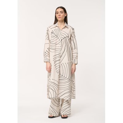 Robe mi-longue en popeline de coton écrue imprimée HUMILITY