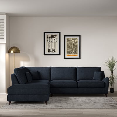 Amelia Soft Brushed Corner Sofa & Modular Footstool Set with Dark Wood Legs (Left Facing) ÉDITÉ