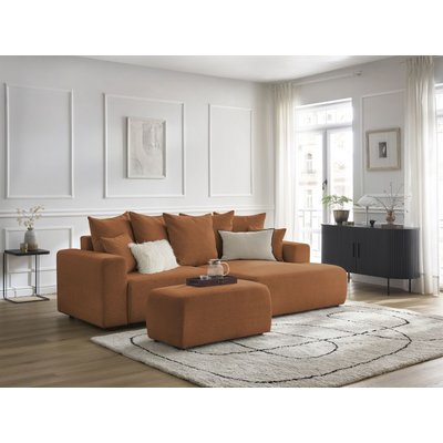 Canapé d'angle convertible 5 places en tissu chiné avec pouf, ATILLA BOBOCHIC