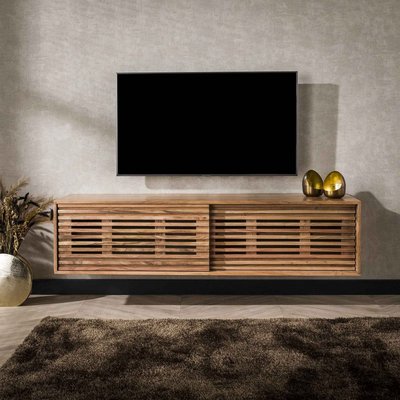 Meuble TV suspendu à portes coulissantes motif baguette MELBOURNE PIER IMPORT
