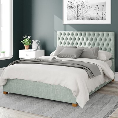 Monroe Pure Pastel Cotton Storage Ottoman Bed with Chesterfield Upholstered Headboard ASPIRE