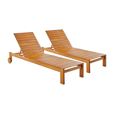 Bains de soleil bois d'acacia avec roulettes (lot de 2) FAVONA SWEEEK
