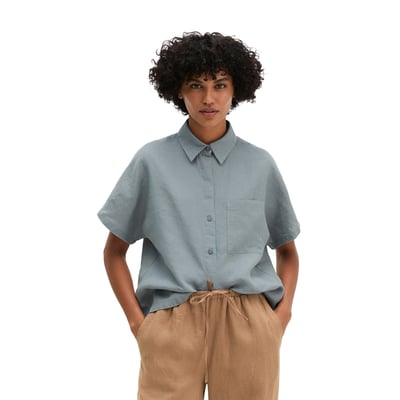 Blouse en lin à manches courtes regular avec de larges plis dans le dos MARC O'POLO