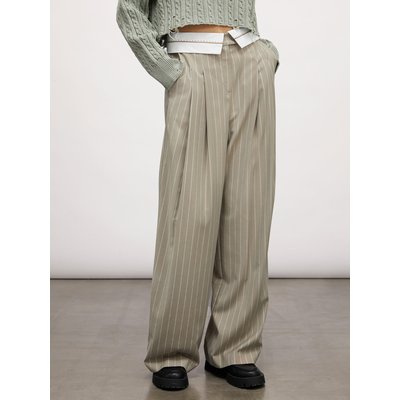 Pantalon large en tissu teint en FIL à fines rayures de viscose mélangée MOTIVI