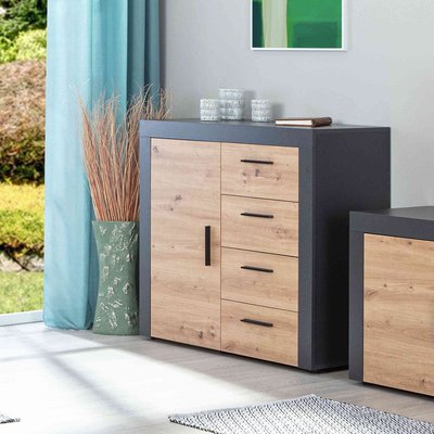 Commode 1 porte 4 tiroirs en bois TERRE DE NUIT