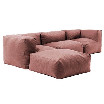 Canapé d'angle fixe modulable avec 1 chauffeuse, 2 angles et 1 pouf, MIXI OVIALA