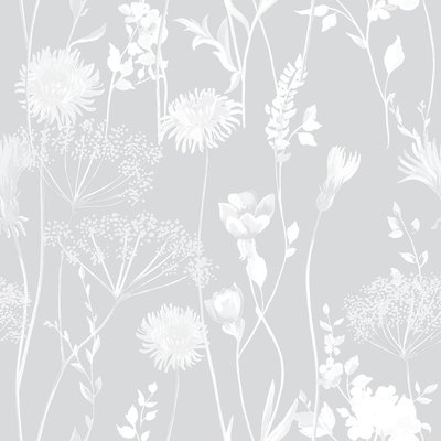 Meadowsweet Floral Grey Wallpaper CATHERINE LANSFIELD