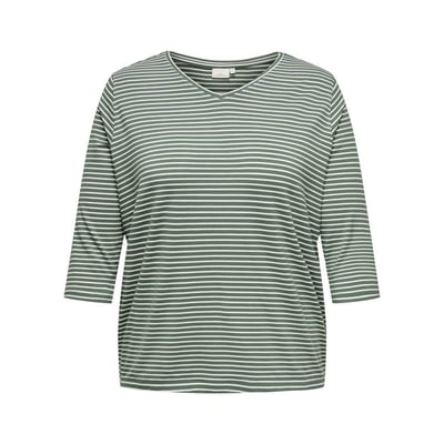 T-shirt vert et blanc pourvu d'un motif à rayures et de manches 3/4 ONLY CARMAKOMA