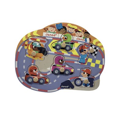 Puzzle Courses de voiture 6 pièces à boutons - Bon état JANOD
