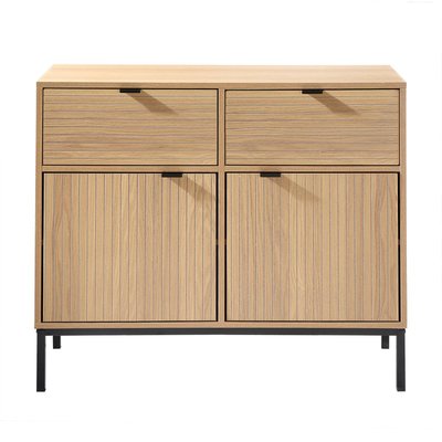 Petit buffet 2 Portes 2 Tiroirs Façades Rainurées L90 x H79 cm - TARA CALICOSY