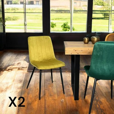 Chaise à rayures velours moutarde (lot de 2) MALANG PIER IMPORT