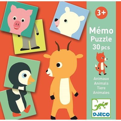 Jeux d'apprentissage Mémo Puzzle Animaux 30 pièces DJECO
