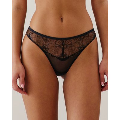 Tanga en mesh brodé fleuri noir LINDAIZ CAFEIZ UNDIZ