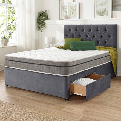 Oliver Velvet 2 Drawer Divan Bed and Pocket+ Memory Mattress Set ASPIRE