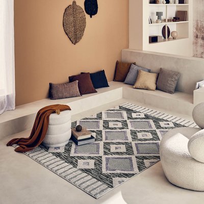 Tapis de salon reliefs carrés et franges NALA NAZAR RUGS